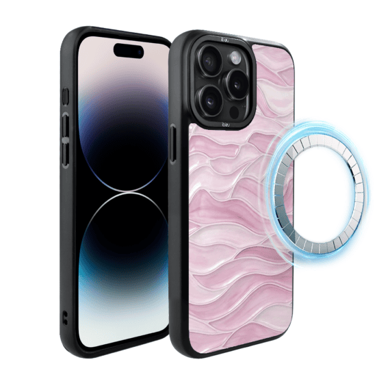Etui do iPhone 14 Pro Max IBIZU DropGuard Matt z MagSafe, RIVIERA, Aqua glass, Różowe Fale (2)
