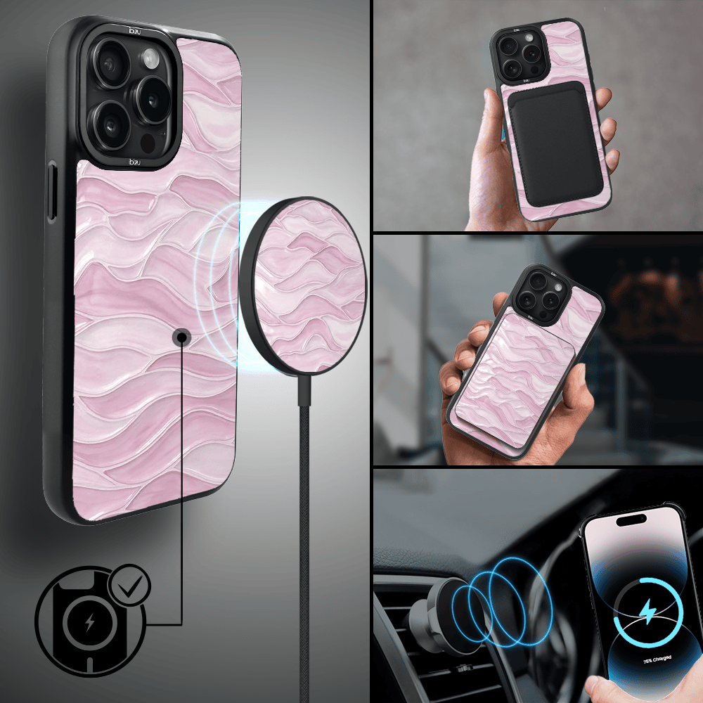 Etui do iPhone 14 Pro Max IBIZU DropGuard Matt z MagSafe, RIVIERA, Aqua glass, Różowe Fale (5)