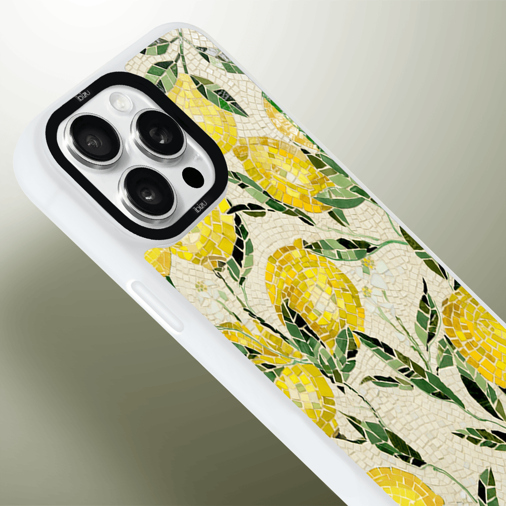 Etui do iPhone 14 Pro Max IBIZU DropGuard Matt z MagSafe, RIVIERA, Modern Classics, Cytrynowe gaje, białe (3)