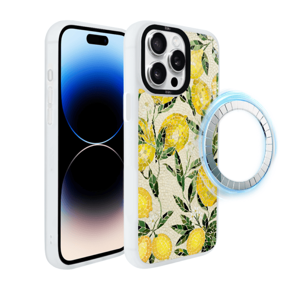 Etui do iPhone 14 Pro Max IBIZU DropGuard Matt z MagSafe, RIVIERA, Modern Classics, Cytrynowe gaje