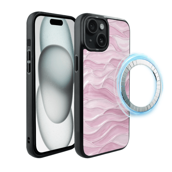 Etui do iPhone 15 IBIZU DropGuard Matt z MagSafe, RIVIERA, Aqua glass, Różowe Fale (3)