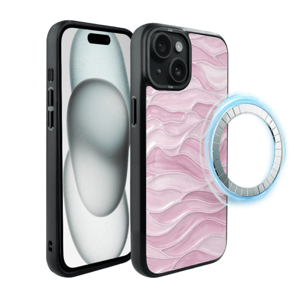 Etui do iPhone 15 Plus IBIZU DropGuard Matt z MagSafe, RIVIERA, Aqua glass, Różowe Fale