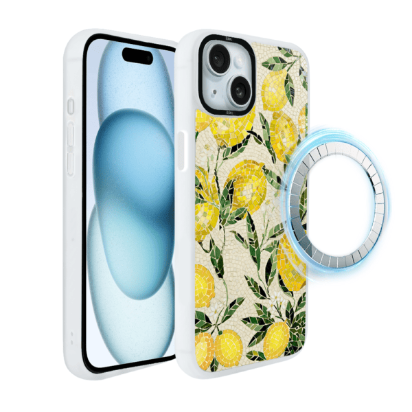 Etui do iPhone 15 Plus IBIZU DropGuard Matt z MagSafe, RIVIERA, Modern Classics, Cytrynowe gaje