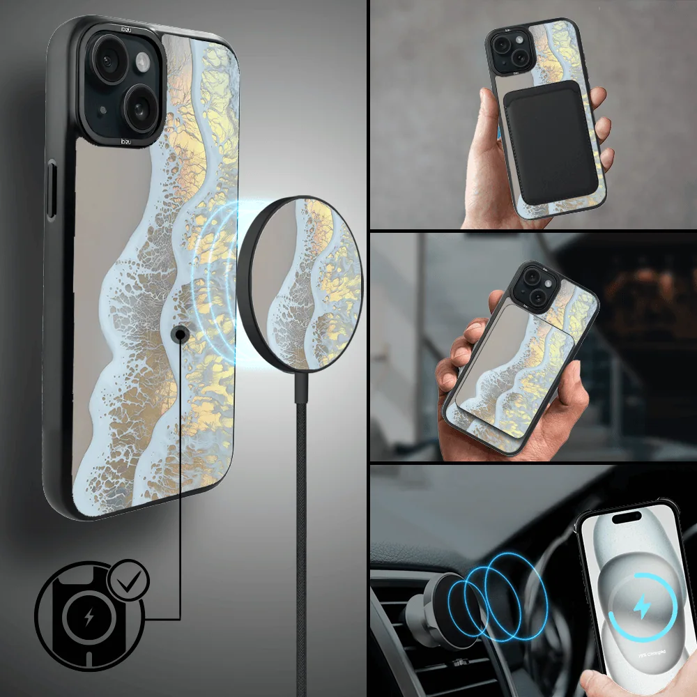 Etui do iPhone 15 IBIZU DropGuard Matt z MagSafe, RIVIERA, Reflect, Złote wybrzeże (6)