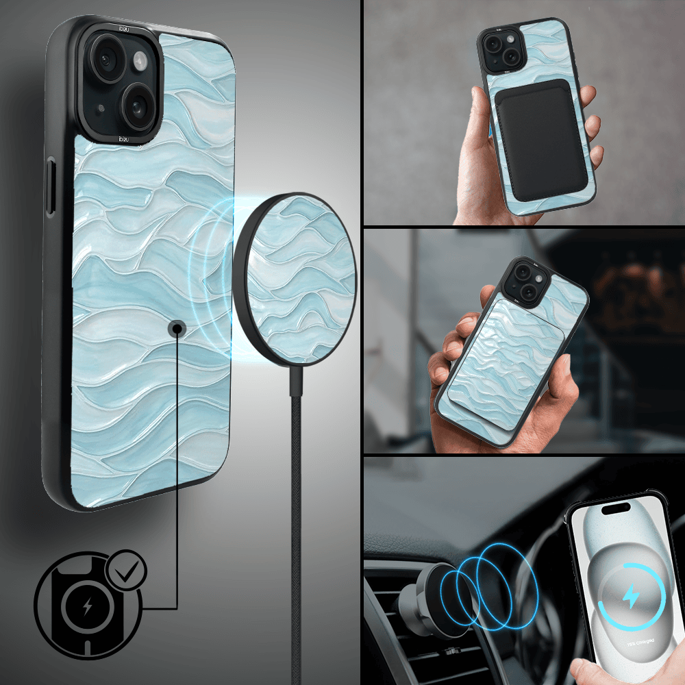 Etui do iPhone 15 Plus IBIZU DropGuard Matt z MagSafe, RIVIERA, Aqua Glass, Błękitne Fale (2)