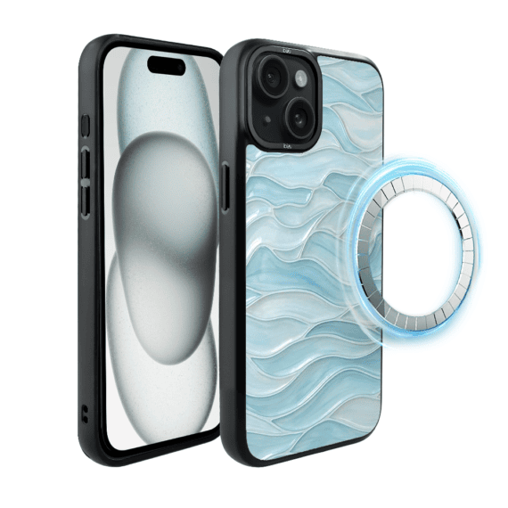 Etui do iPhone 15 Plus IBIZU DropGuard Matt z MagSafe, RIVIERA, Aqua Glass, Błękitne Fale (7)