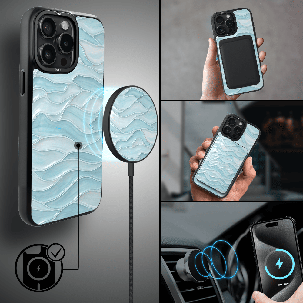 Etui do iPhone 15 Pro Max IBIZU DropGuard Matt z MagSafe, RIVIERA, Aqua Glass, Błękitne Fale (2)