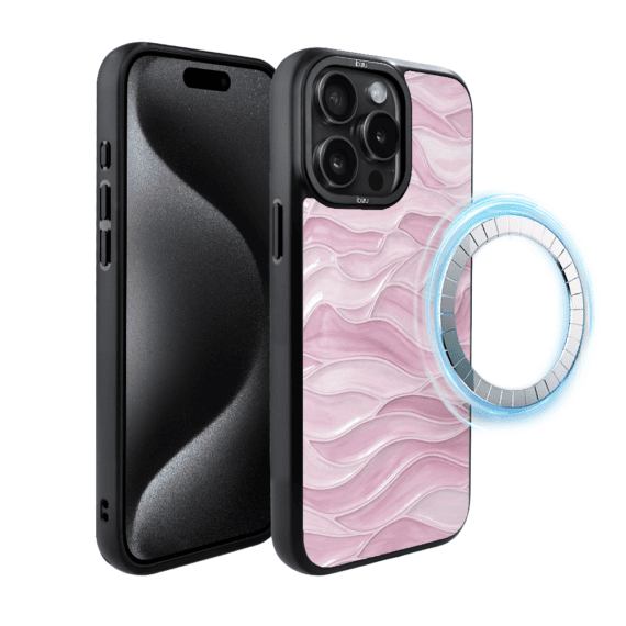 Etui do iPhone 15 Pro Max IBIZU DropGuard Matt z MagSafe, RIVIERA, Aqua glass, Różowe Fale (2)
