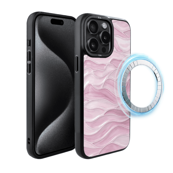 Etui do iPhone 15 Pro IBIZU DropGuard Matt z MagSafe, RIVIERA, Aqua glass, Różowe Fale