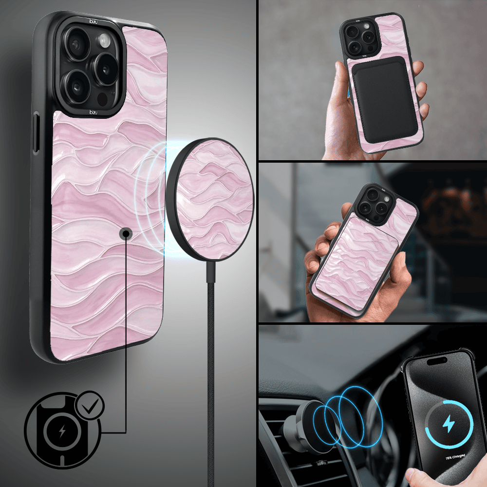 Etui do iPhone 15 Pro Max IBIZU DropGuard Matt z MagSafe, RIVIERA, Aqua glass, Różowe Fale (5)