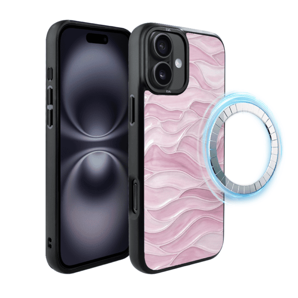Etui do iPhone 16 Plus IBIZU DropGuard Matt z MagSafe, RIVIERA, Aqua glass, Różowe Fale
