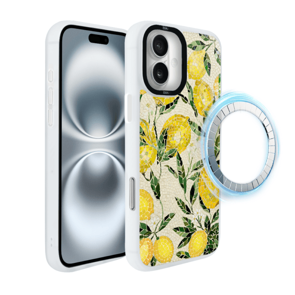 Etui do iPhone 16 Plus IBIZU DropGuard Matt z MagSafe, RIVIERA, Modern Classics, Cytrynowe gaje