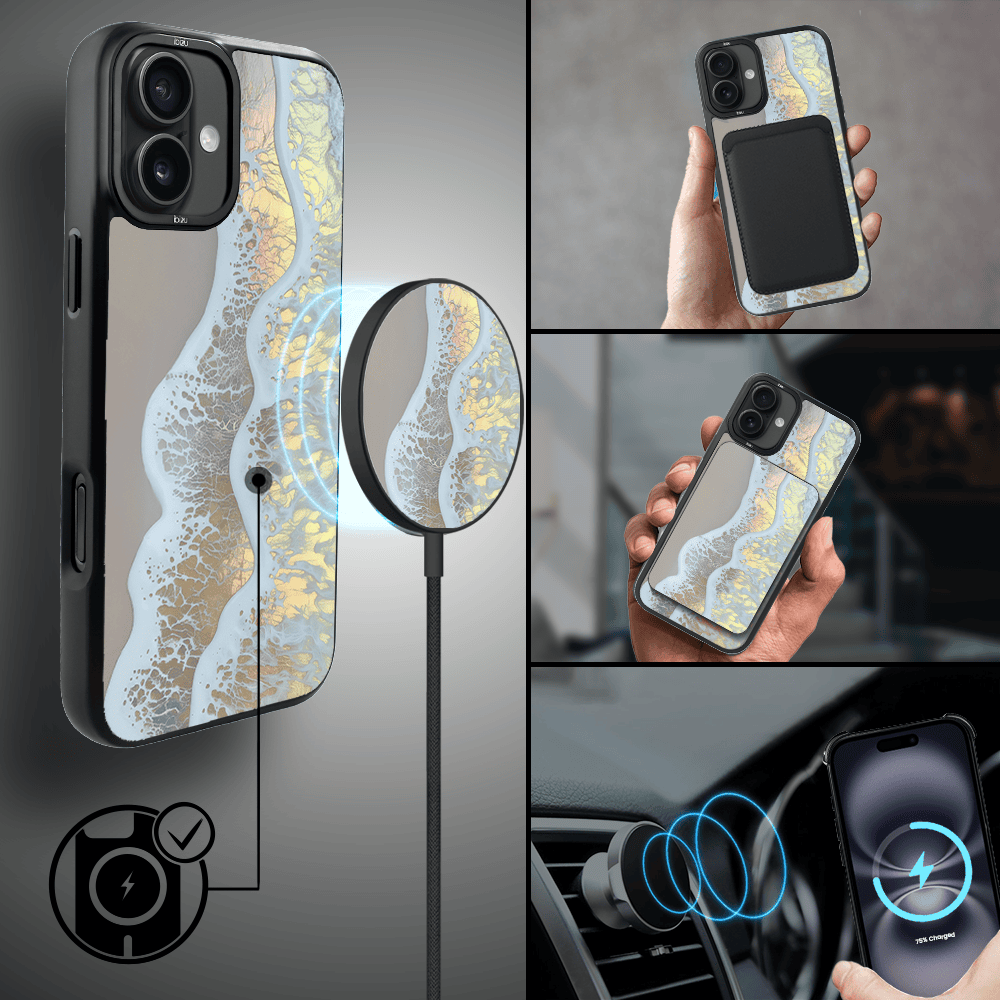 Etui do iPhone 16 IBIZU DropGuard Matt z MagSafe, RIVIERA, Reflect, Złote wybrzeże (6)