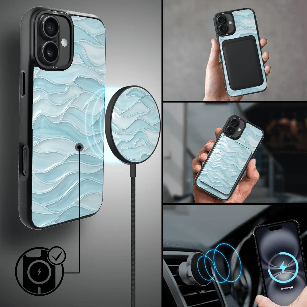 Etui do iPhone 16 Plus IBIZU DropGuard Matt z MagSafe, RIVIERA, Aqua Glass, Błękitne Fale (1)