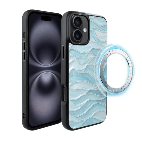Etui do iPhone 16 Plus IBIZU DropGuard Matt z MagSafe, RIVIERA, Aqua Glass, Błękitne Fale (6)