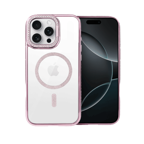 Etui do iPhone 16 Pro Max Diadem Glow, przeźroczyste z MagSafe, błyszczące z podstawką, różowe (1)