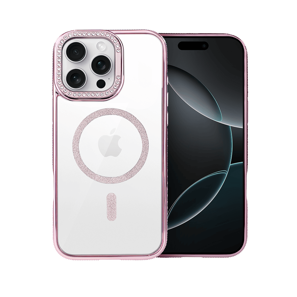 Etui do iPhone 16 Pro Max Diadem Glow, przeźroczyste z MagSafe, błyszczące z podstawką, różowe (1)