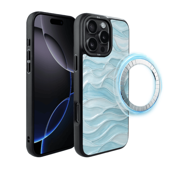 Etui do iPhone 16 Pro IBIZU DropGuard Matt z MagSafe, RIVIERA, Aqua Glass, Błękitne Fale
