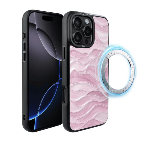 Etui do iPhone 16 Pro Max IBIZU DropGuard Matt z MagSafe, RIVIERA, Aqua glass, Różowe Fale (2)