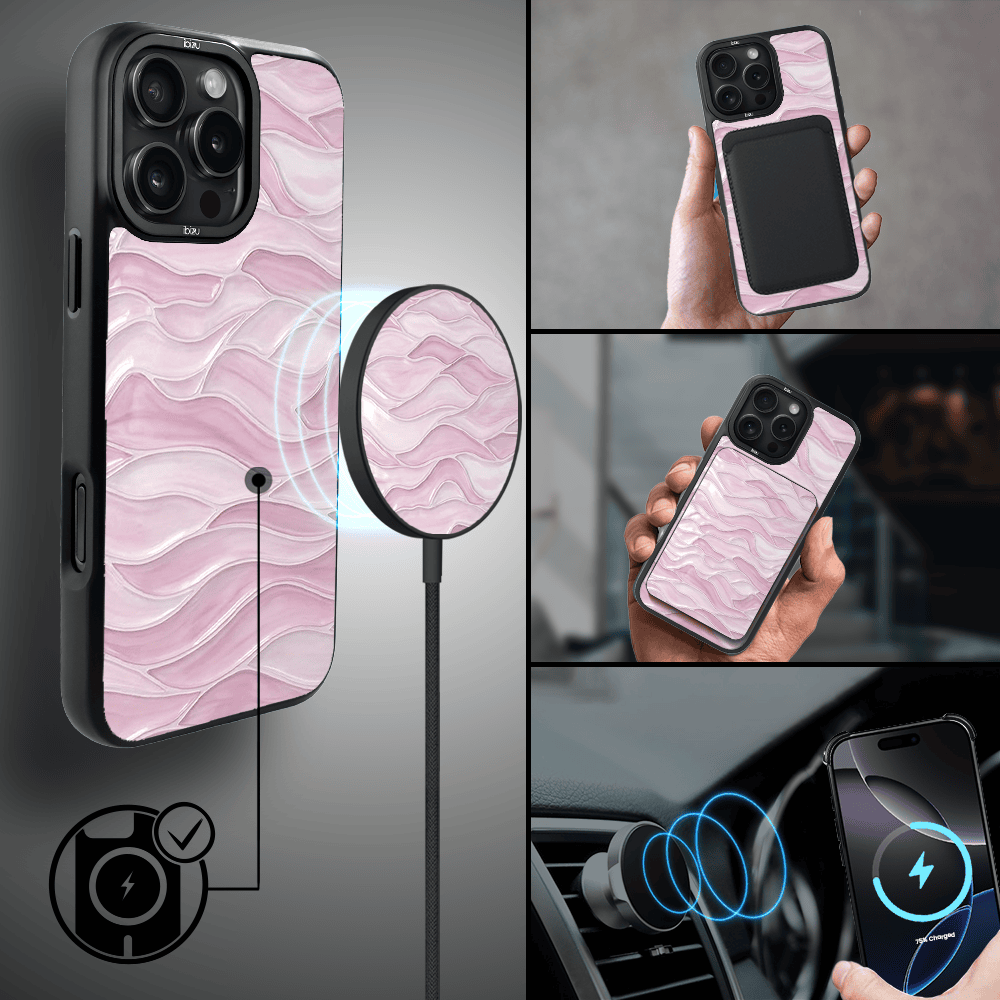 Etui do iPhone 16 Pro Max IBIZU DropGuard Matt z MagSafe, RIVIERA, Aqua glass, Różowe Fale (5)