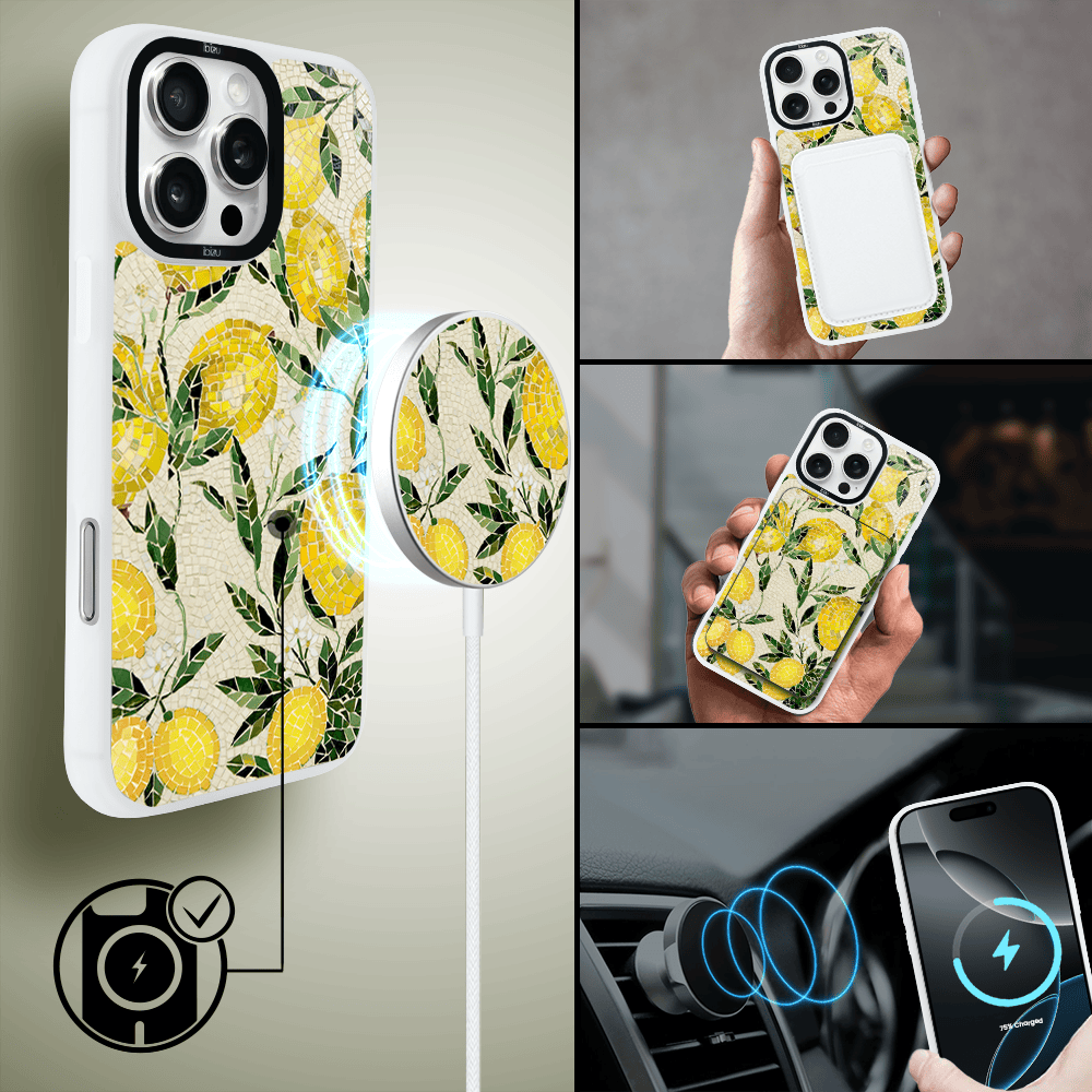 Etui do iPhone 16 Pro Max IBIZU DropGuard Matt z MagSafe, RIVIERA, Modern Classics, Cytrynowe gaje (4)