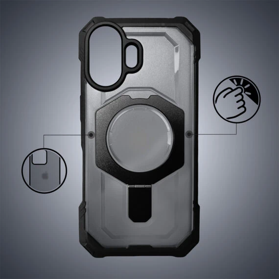 Etui do iPhone 17 Hex Armor Stand, z MagSafe i podstawką, czarne (6)