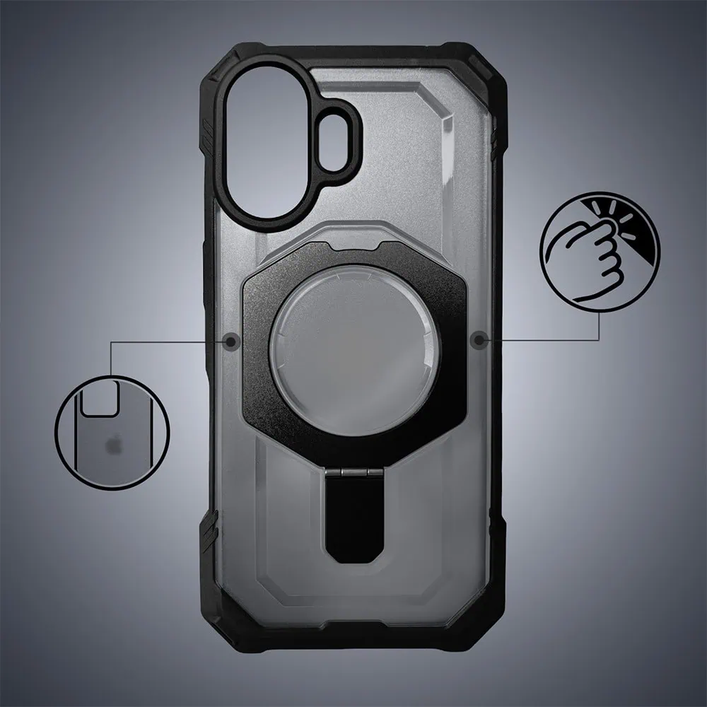 Etui do iPhone 17 Hex Armor Stand, z MagSafe i podstawką, czarne (6)