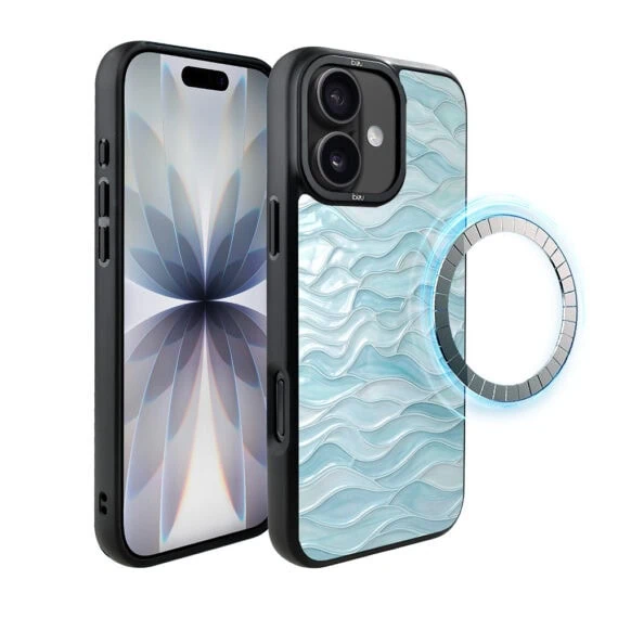 Etui do iPhone 17 IBIZU DropGuard Matt z MagSafe, RIVIERA, Aqua Glass, Błękitne Fale (2)