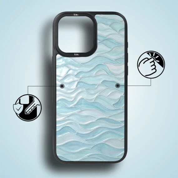 Etui do iPhone 17 IBIZU DropGuard Matt z MagSafe, RIVIERA, Aqua Glass, Błękitne Fale (3)