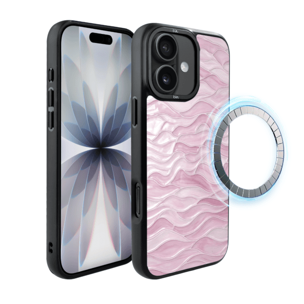 Etui do iPhone 17 IBIZU DropGuard Matt z MagSafe, RIVIERA, Aqua Glass, Różowe Fale