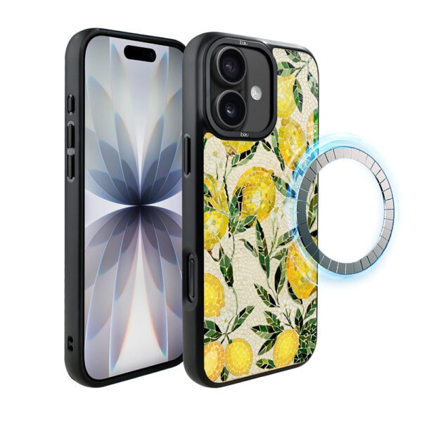 Etui do iPhone 17 IBIZU DropGuard Matt z MagSafe, RIVIERA, Modern Classics, Cytrynowe gaje
