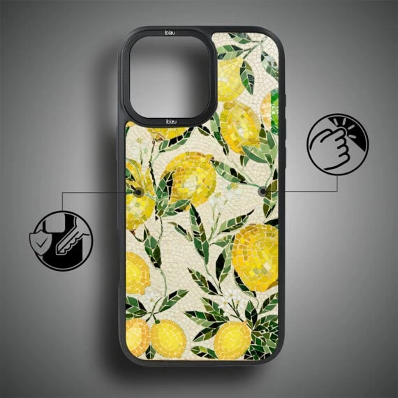 Etui do iPhone 17 IBIZU DropGuard Matt z MagSafe, RIVIERA, Modern Classics, Cytrynowe gaje (3)