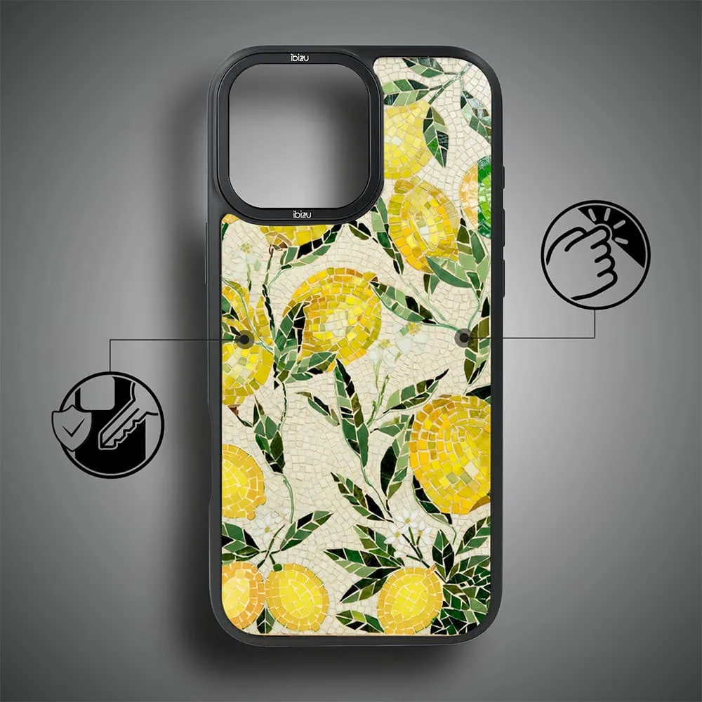 Etui do iPhone 17 IBIZU DropGuard Matt z MagSafe, RIVIERA, Modern Classics, Cytrynowe gaje (3)