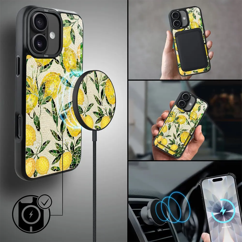 Etui do iPhone 17 IBIZU DropGuard Matt z MagSafe, RIVIERA, Modern Classics, Cytrynowe gaje (4)