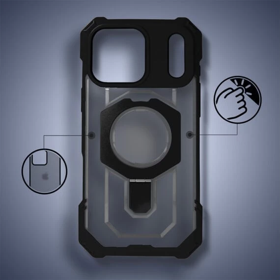 Etui do iPhone 17 Pro Hex Armor Stand, z MagSafe i podstawką, czarne (7)