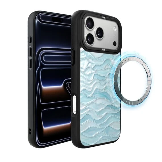 Etui do iPhone 17 Pro IBIZU DropGuard Matt z MagSafe, RIVIERA, Aqua Glass, Błękitne fale (2)