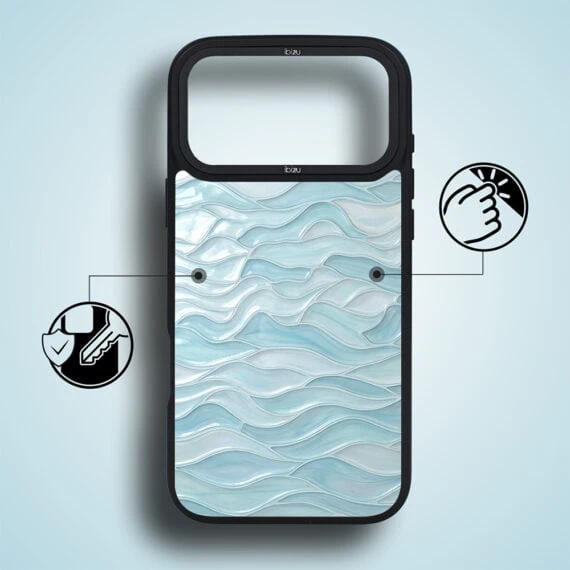 Etui do iPhone 17 Pro IBIZU DropGuard Matt z MagSafe, RIVIERA, Aqua Glass, Błękitne fale (3)