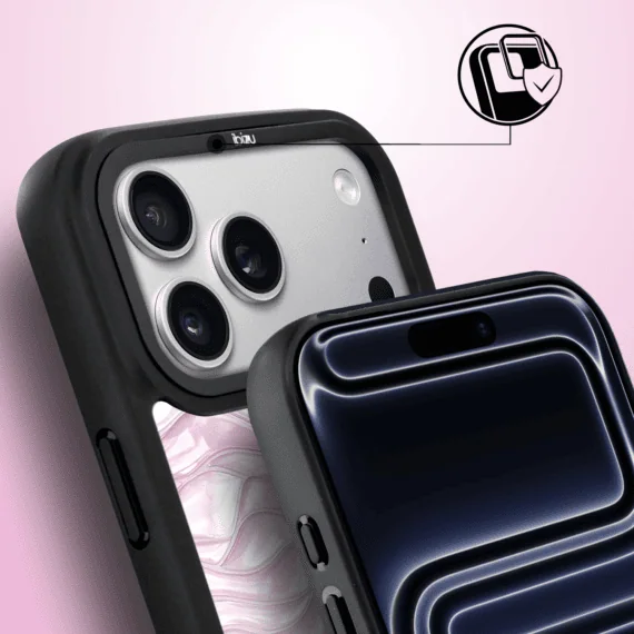 Etui do iPhone 17 Pro IBIZU DropGuard Matt z MagSafe, RIVIERA, Aqua glass, Różowe Fale (2)