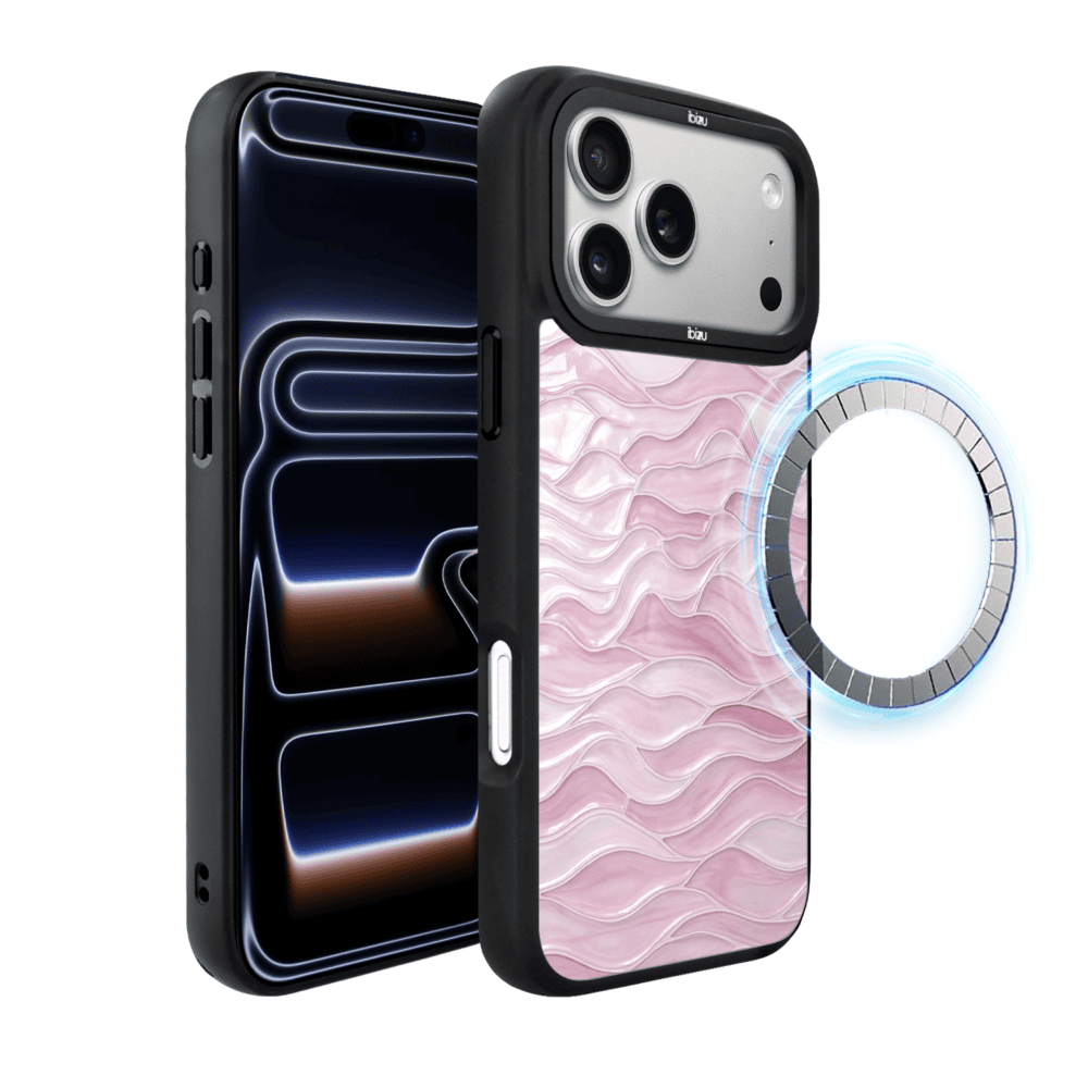 Etui do iPhone 17 Pro IBIZU DropGuard Matt z MagSafe, RIVIERA, Aqua glass, Różowe Fale (6)