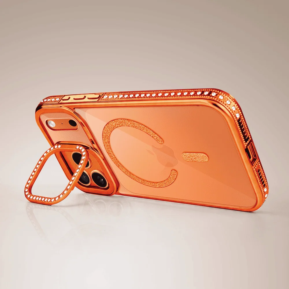 Etui do iPhone 17 Pro Max Diadem Glow, przeźroczyste z MagSafe, błyszczące z podstawką, pomarańczowe (10)