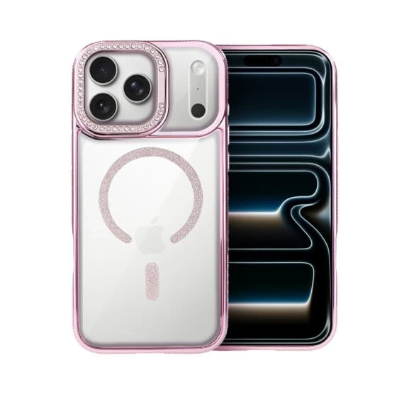 Etui do iPhone 17 Pro Max Diadem Glow, przeźroczyste z MagSafe, błyszczące z podstawką, różowe1