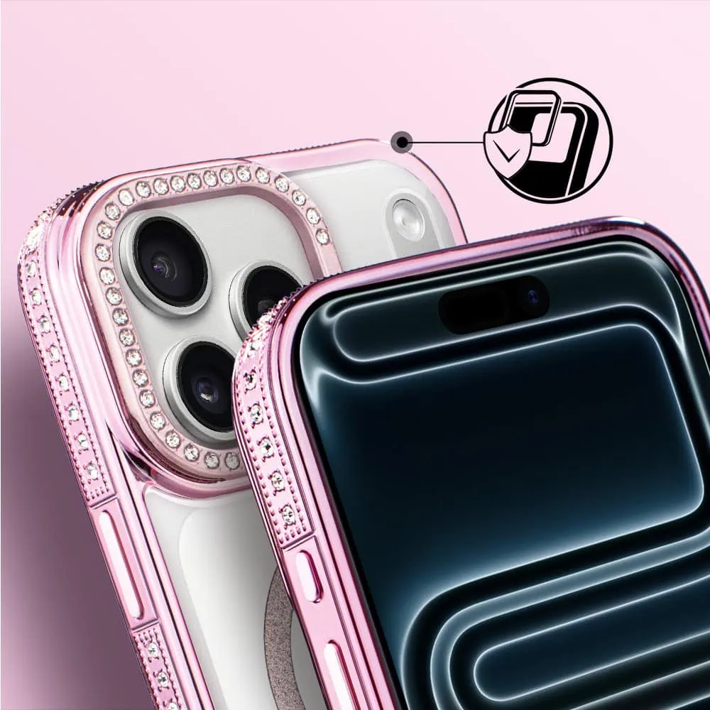 Etui do iPhone 17 Pro Max Diadem Glow, przeźroczyste z MagSafe, błyszczące z podstawką, różowe6