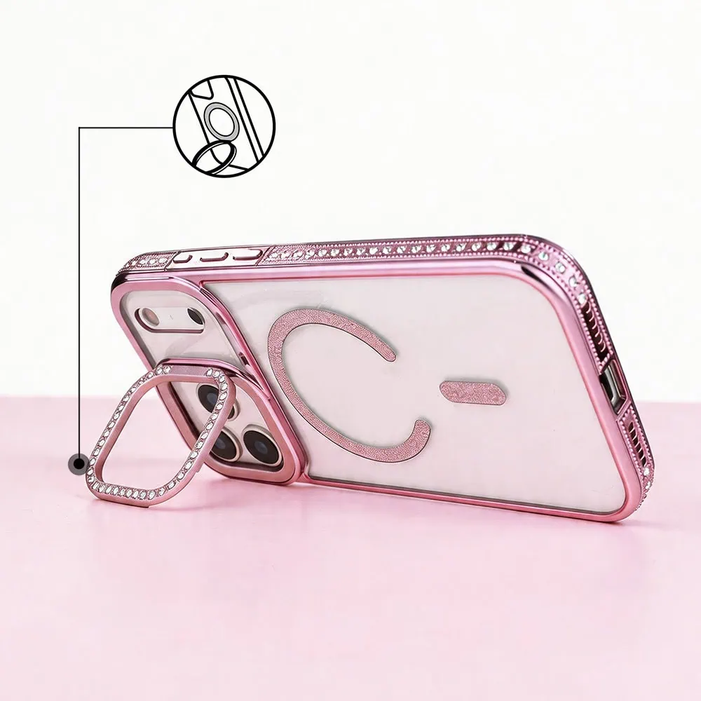 Etui do iPhone 17 Pro Max Diadem Glow, przeźroczyste z MagSafe, błyszczące z podstawką, różowe9
