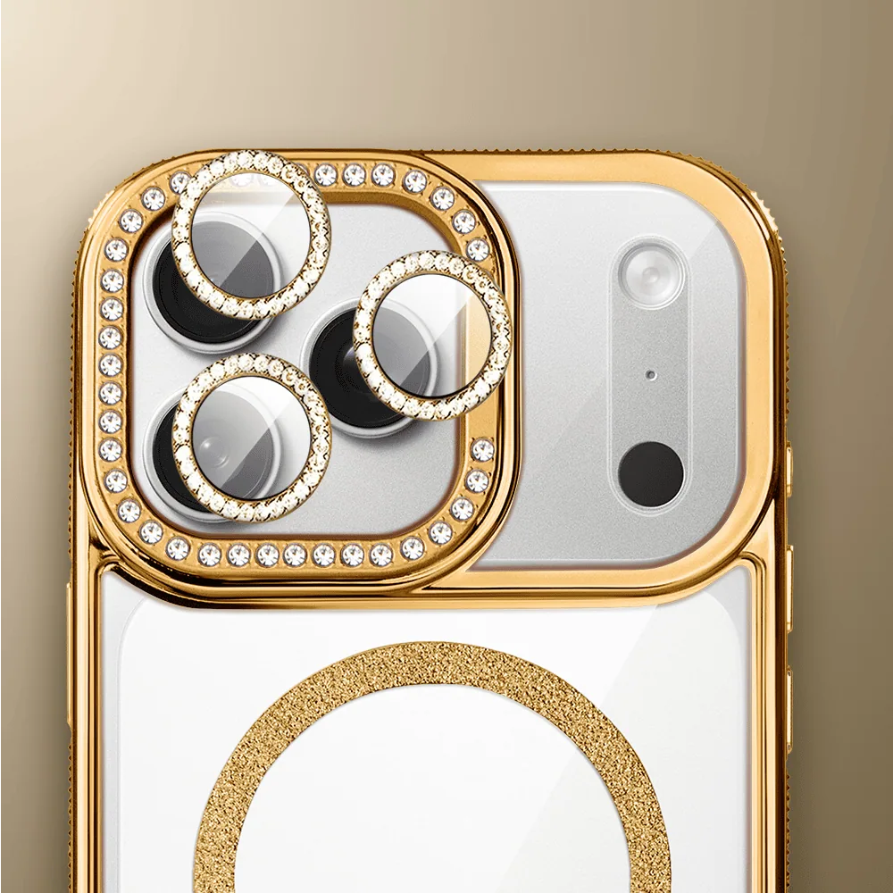 Etui do iPhone 17 Pro Max Diadem Glow, przeźroczyste z MagSafe, błyszczące z podstawką, złote (8)