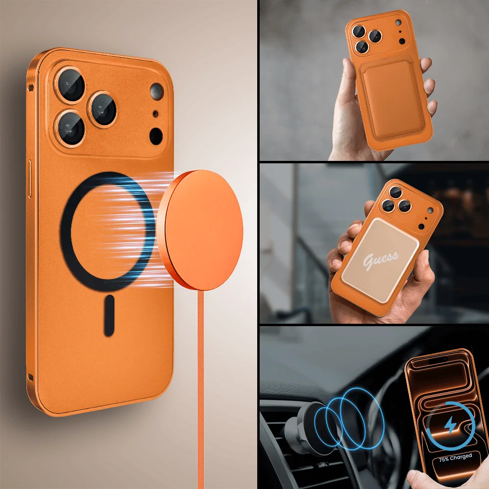 Etui do iPhone 17 Pro Metal Solid MagSafe, pełny tył z metalową ramką i osłoną aparatu, pomarańczowy (3)