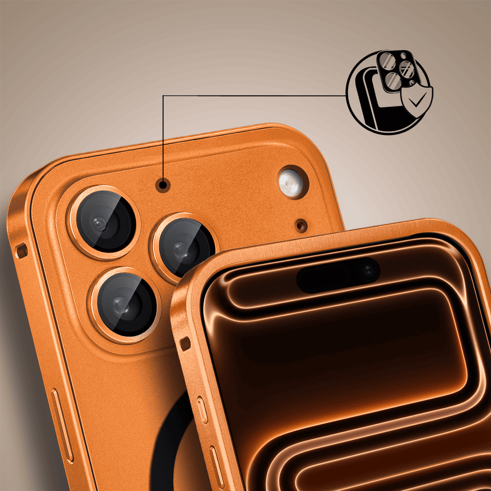 Etui do iPhone 17 Pro Metal Solid MagSafe, pełny tył z metalową ramką i osłoną aparatu, pomarańczowy (5)