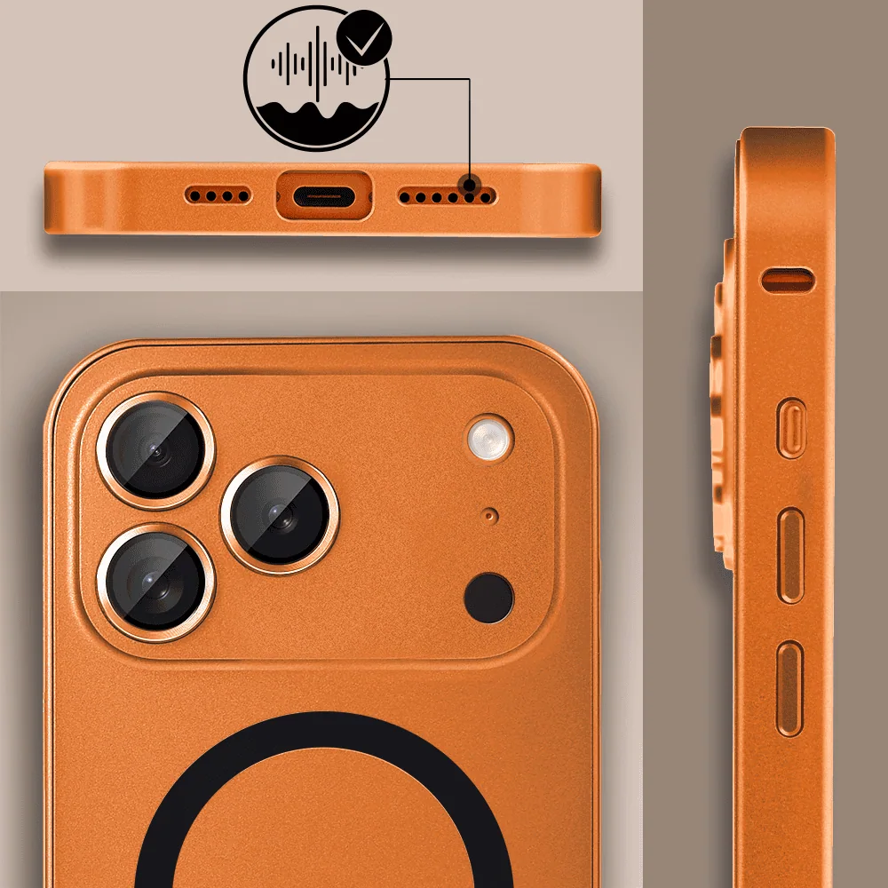 Etui do iPhone 17 Pro Metal Solid MagSafe, pełny tył z metalową ramką i osłoną aparatu, pomarańczowy (6)