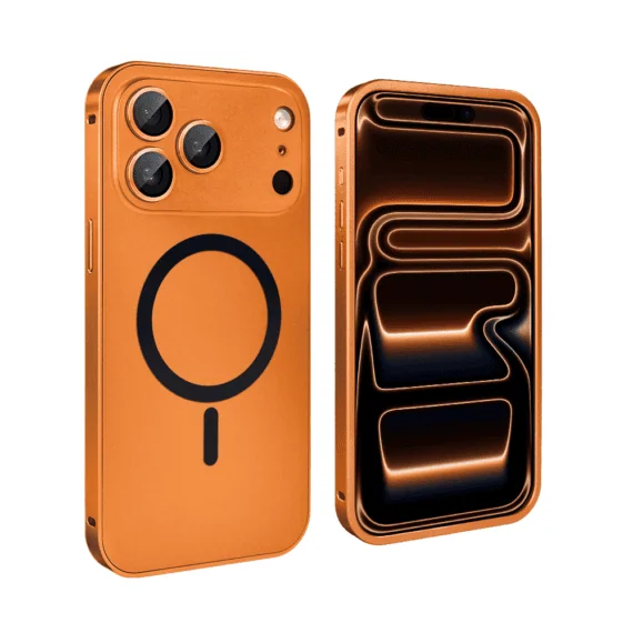 Etui do iPhone 17 Pro Metal Solid MagSafe, pełny tył z metalową ramką i osłoną aparatu, pomarańczowy (9)