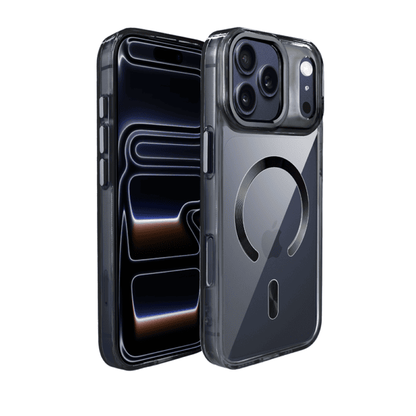 Etui do iPhone 17 Pro Max Super Hybrid z MagSafe, twardy tył, metalowe ozdoby, czarne