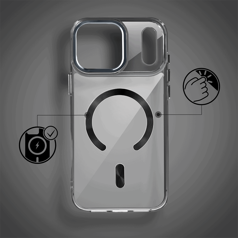 Etui do iPhone 17 Pro Super Hybrid z MagSafe, twardy tył, metalowe ozdoby, czarne (4)